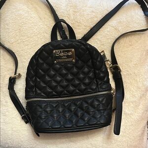 Bebe Quilted Black Backpack with Gold Accents